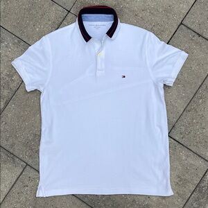 Tommy Hilfiger White Polo with Navy Blue and Red Nautical Accents